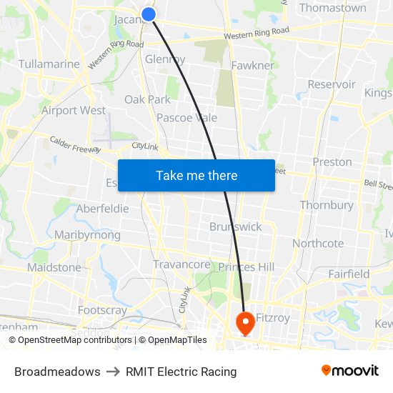 Broadmeadows to RMIT Electric Racing map