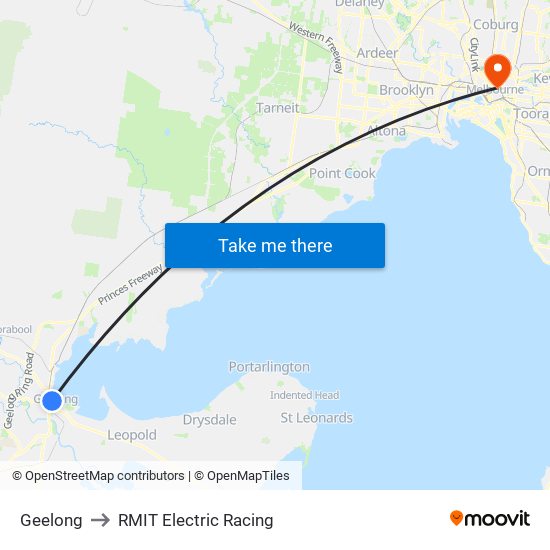 Geelong to RMIT Electric Racing map