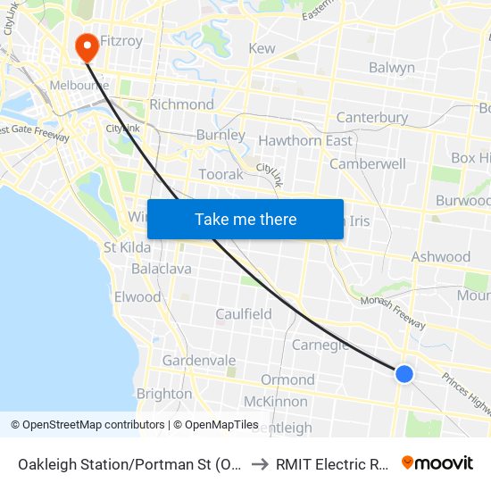 Oakleigh Station/Portman St (Oakleigh) to RMIT Electric Racing map