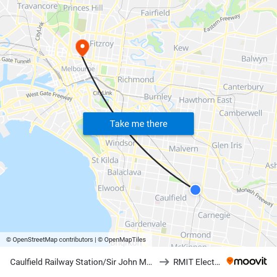 Caulfield Railway Station/Sir John Monash Dr (Caulfield East) to RMIT Electric Racing map