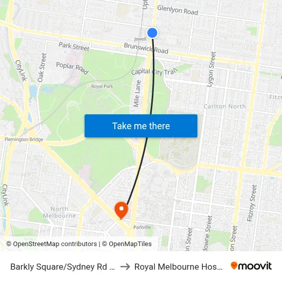 Barkly Square/Sydney Rd #20 to Royal Melbourne Hospital map