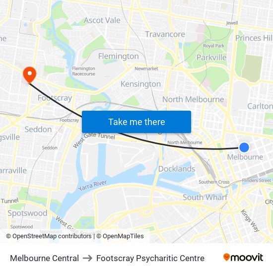 Melbourne Central to Footscray Psycharitic Centre map