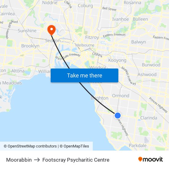 Moorabbin to Footscray Psycharitic Centre map