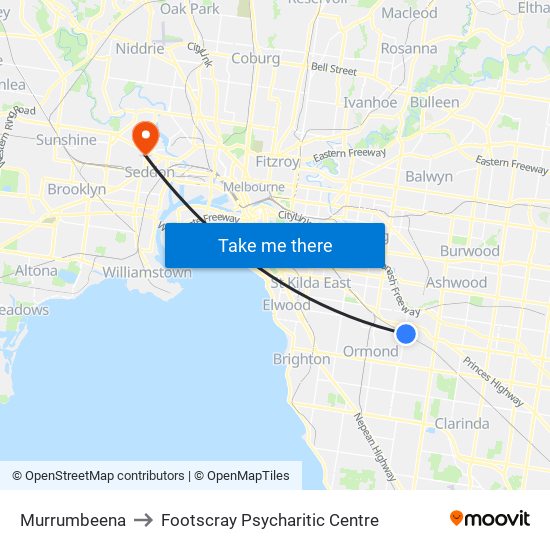 Murrumbeena to Footscray Psycharitic Centre map