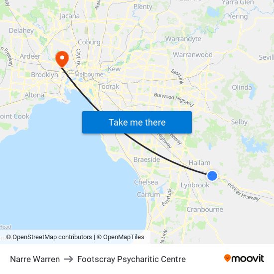 Narre Warren to Footscray Psycharitic Centre map
