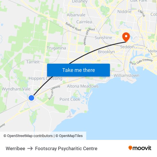 Werribee to Footscray Psycharitic Centre map