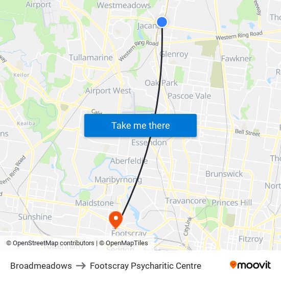 Broadmeadows to Footscray Psycharitic Centre map