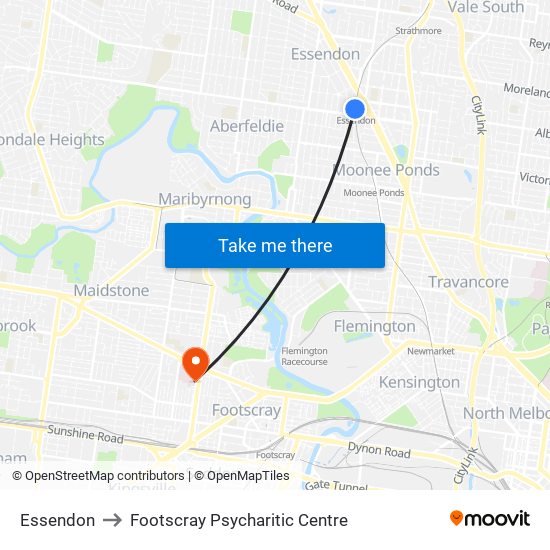 Essendon to Footscray Psycharitic Centre map