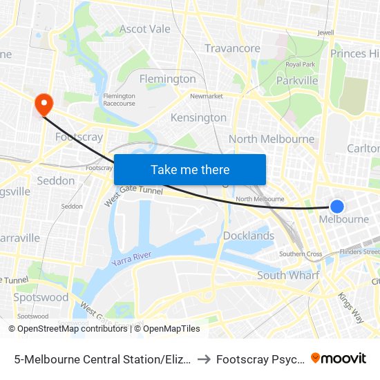 5-Melbourne Central Station/Elizabeth St (Melbourne City) to Footscray Psycharitic Centre map