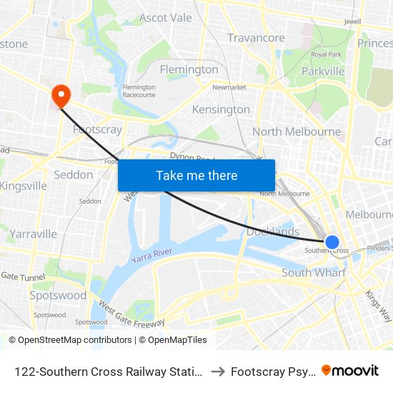 122-Southern Cross Railway Station/Spencer St (Melbourne City) to Footscray Psycharitic Centre map