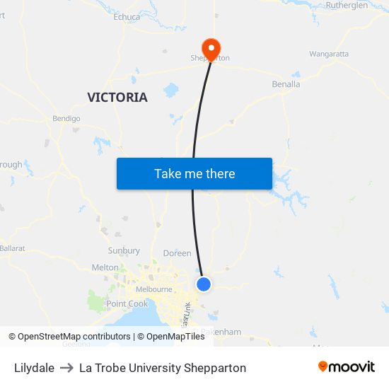 Lilydale to La Trobe University Shepparton map