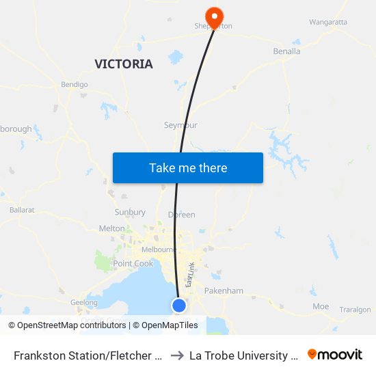 Frankston Station/Fletcher Rd (Frankston) to La Trobe University Shepparton map