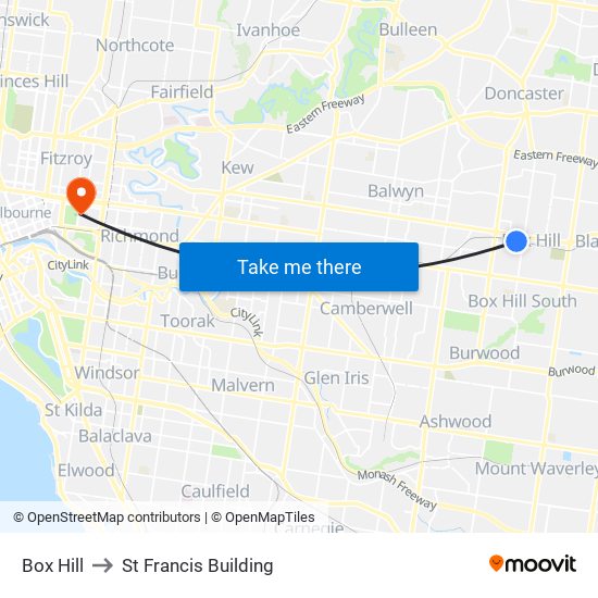 Box Hill to St Francis Building map