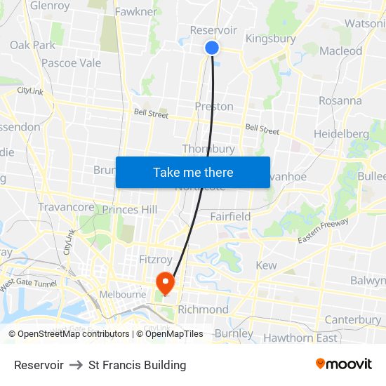 Reservoir to St Francis Building map
