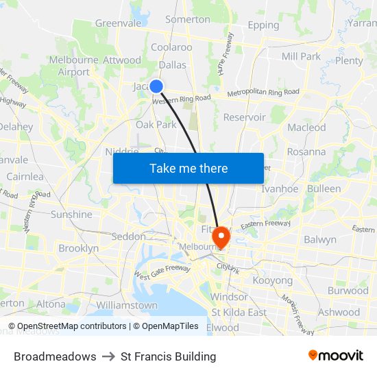 Broadmeadows to St Francis Building map