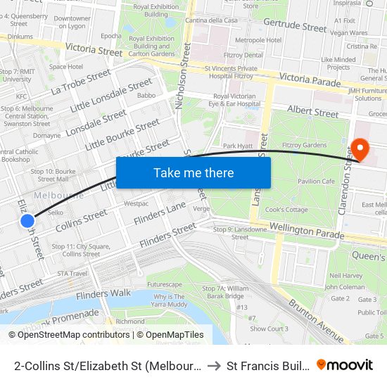 2-Collins St/Elizabeth St (Melbourne City) to St Francis Building map