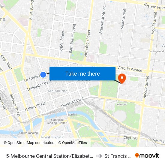 5-Melbourne Central Station/Elizabeth St (Melbourne City) to St Francis Building map