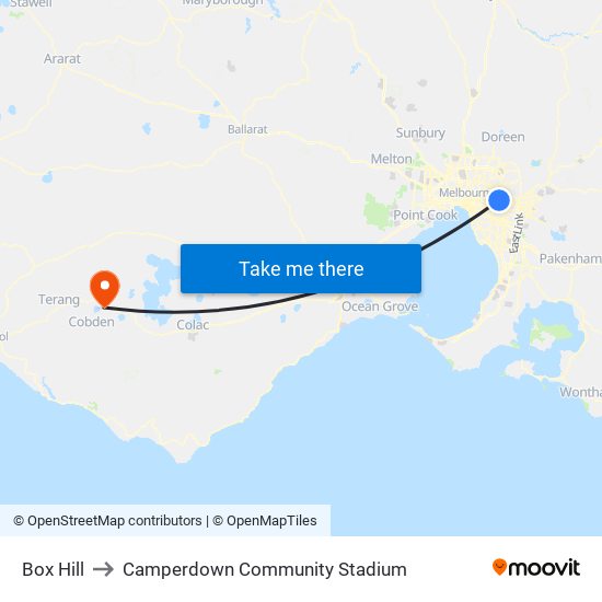 Box Hill to Camperdown Community Stadium map