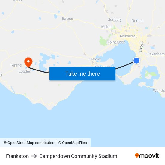 Frankston to Camperdown Community Stadium map