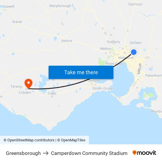 Greensborough to Camperdown Community Stadium map