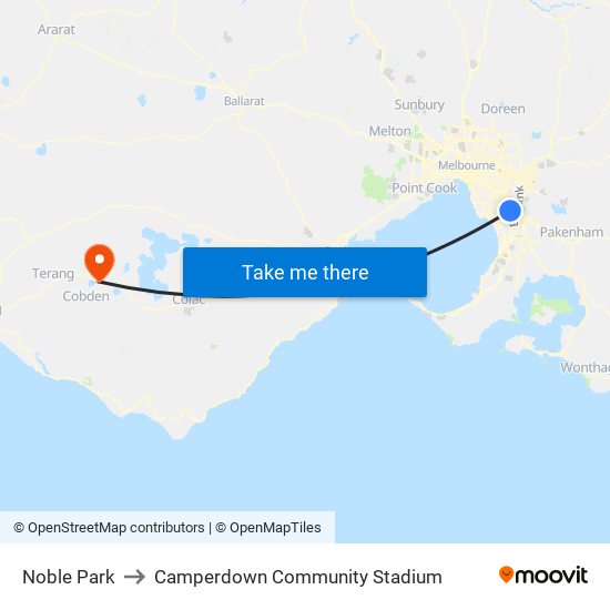 Noble Park to Camperdown Community Stadium map