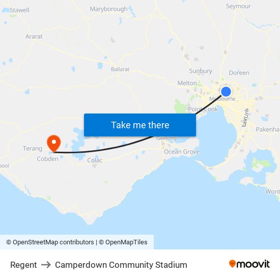 Regent to Camperdown Community Stadium map