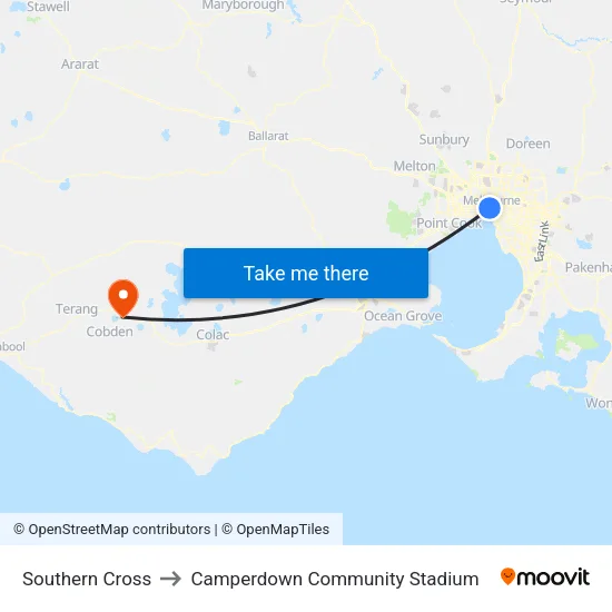 Southern Cross to Camperdown Community Stadium map