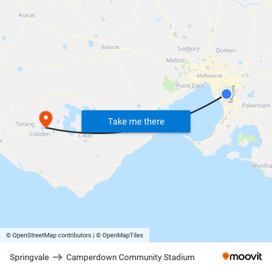 Springvale to Camperdown Community Stadium map