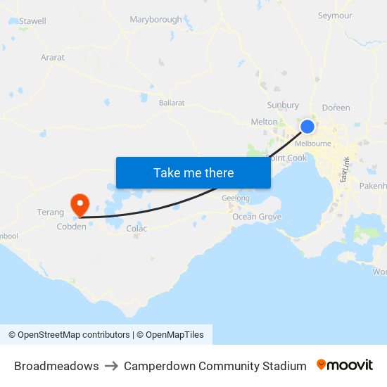 Broadmeadows to Camperdown Community Stadium map