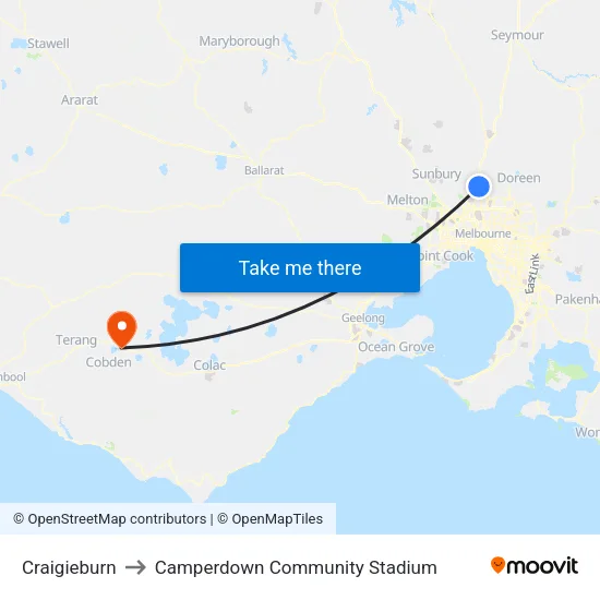 Craigieburn to Camperdown Community Stadium map