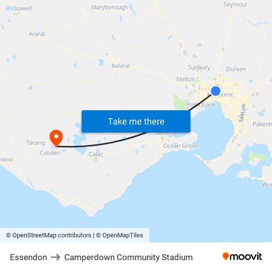 Essendon to Camperdown Community Stadium map