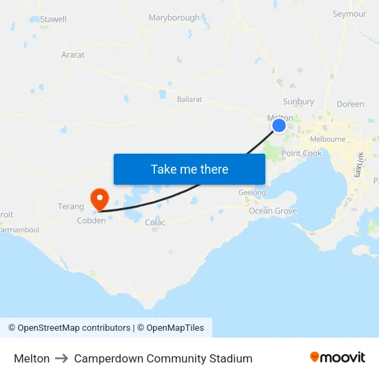 Melton to Camperdown Community Stadium map