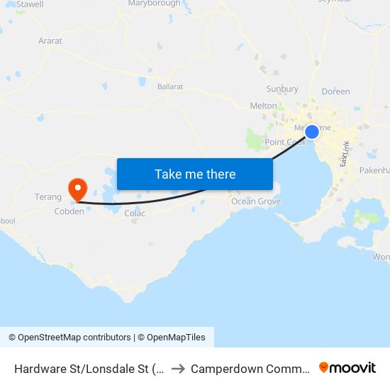 Hardware St/Lonsdale St (Melbourne City) to Camperdown Community Stadium map