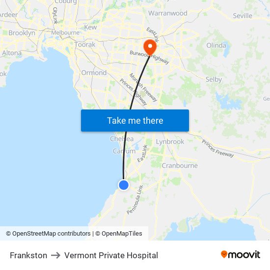 Frankston to Vermont Private Hospital map