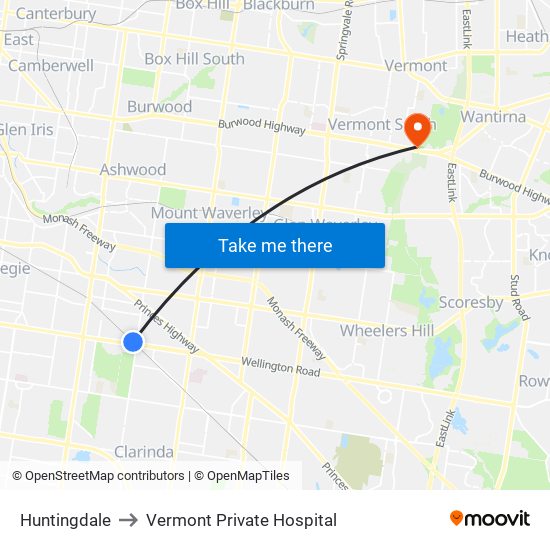 Huntingdale to Vermont Private Hospital map