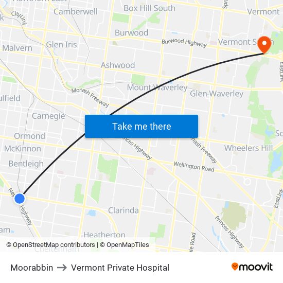 Moorabbin to Vermont Private Hospital map