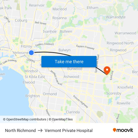 North Richmond to Vermont Private Hospital map