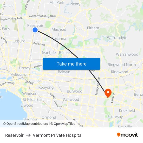Reservoir to Vermont Private Hospital map