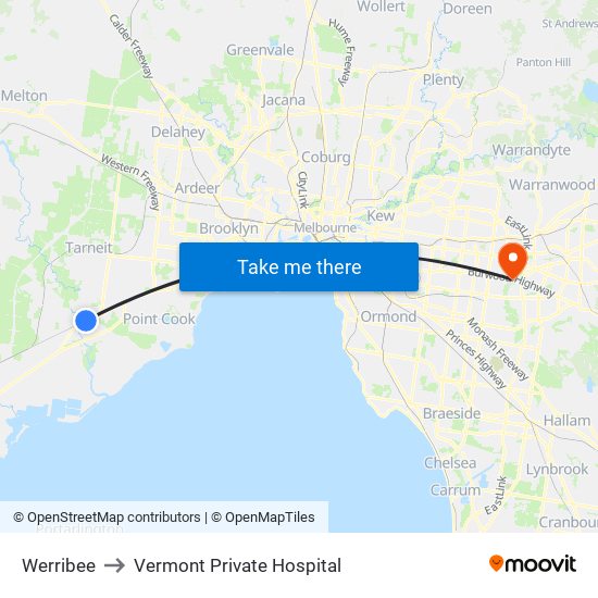 Werribee to Vermont Private Hospital map