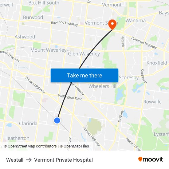 Westall to Vermont Private Hospital map