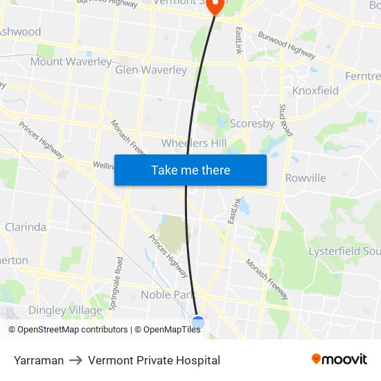 Yarraman to Vermont Private Hospital map