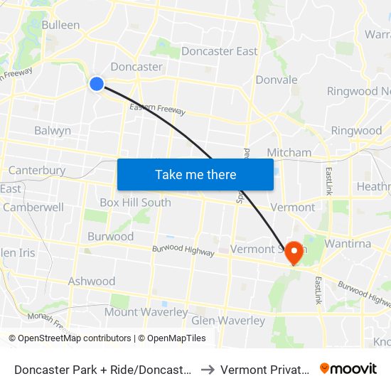 Doncaster Park + Ride/Doncaster Rd (Doncaster) to Vermont Private Hospital map