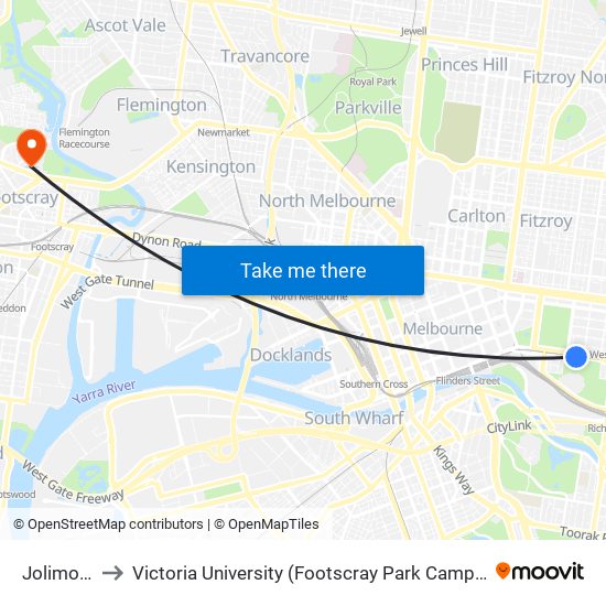 Jolimont to Victoria University (Footscray Park Campus) map