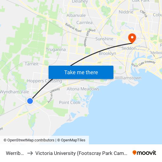 Werribee to Victoria University (Footscray Park Campus) map