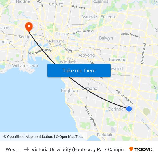 Westall to Victoria University (Footscray Park Campus) map