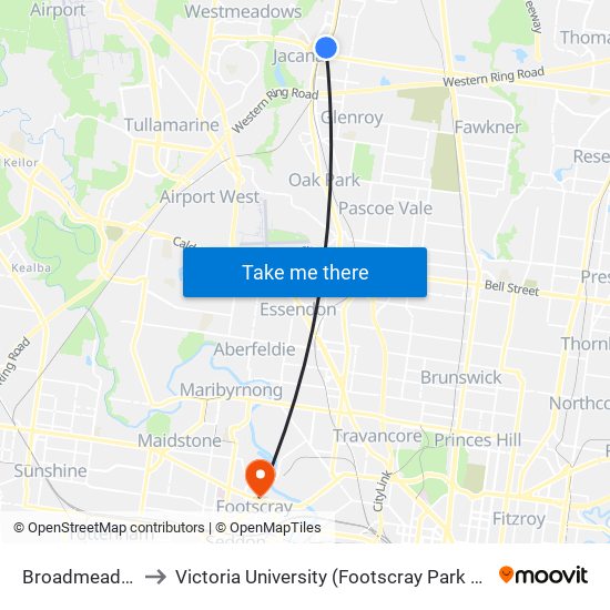 Broadmeadows to Victoria University (Footscray Park Campus) map