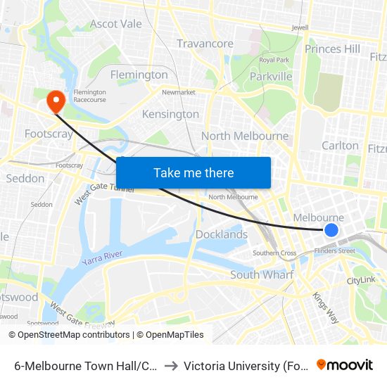 6-Melbourne Town Hall/Collins St (Melbourne City) to Victoria University (Footscray Park Campus) map