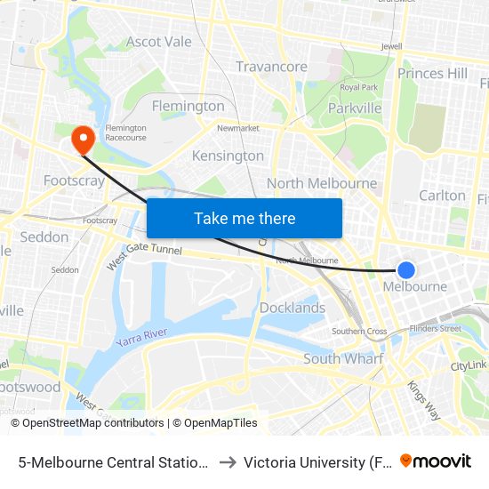 5-Melbourne Central Station/Elizabeth St (Melbourne City) to Victoria University (Footscray Park Campus) map