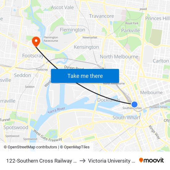 122-Southern Cross Railway Station/Spencer St (Melbourne City) to Victoria University (Footscray Park Campus) map