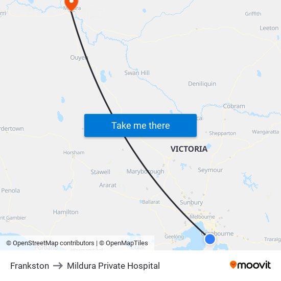 Frankston to Mildura Private Hospital map